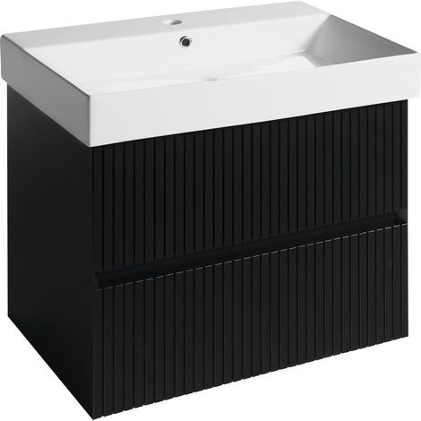 Sapho Filena - Meuble pour vasque 67x52x43 cm, 2 tiroirs, noir mat strip FID1270BS (1/5)