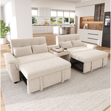 Divano letto a U estraibile con schienale regolabile, beige OKMYHOME (1/5)