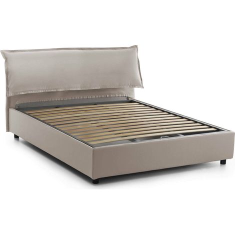 Lit Double Apaia, Déhoussable, Avec Rangement, Fabriqué en Italie, Taille Matelas 160x200 cm, Gris Taupe\ Taupe\