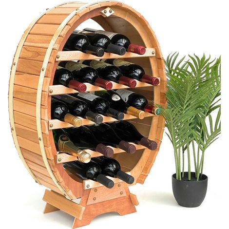 DanDiBo Weinregal Holz Stehend Weinfass 18 Flaschen Natur 77 cm Flaschenregal Flaschenhalter Fass