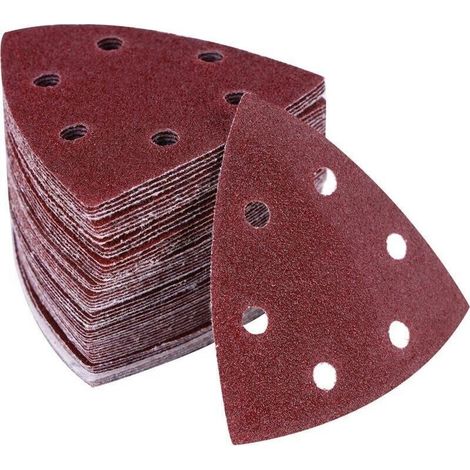 Lot de 100 triangles abrasifs 90 x 90 mm – 6 trous pour ponceuse delta – Oxyde d'aluminium – Ponçage métal. bois. plastique (1/5)