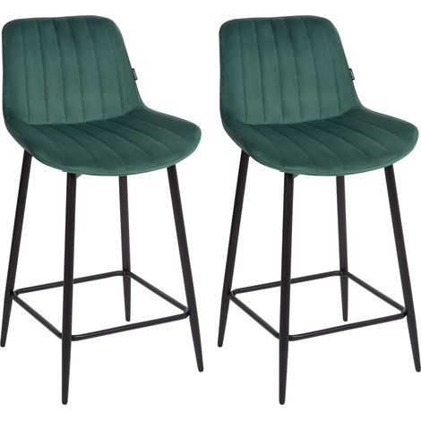 Conjunto de 2 sillas de bar de terciopelo patas de acero negro sin reposabrazos comedor verde Dubrovnik