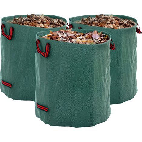 Gartenabfallsäcke, 272 l x 3, robust, faltbar und wiederverwendbar, mit Tragegriffen zum Beladen mit Laub, Müll, Gartenabfällen und Grünschnitt.
