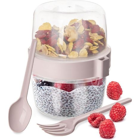 Vaso de yogur con cuchara, fiambrera de 370 ml (1/5)