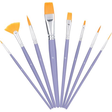 Kit de 8 pinceaux à peinture nylon poils plats, outils pour aquarelle et acrylique, idéal pour les arts créatifs (1/5)