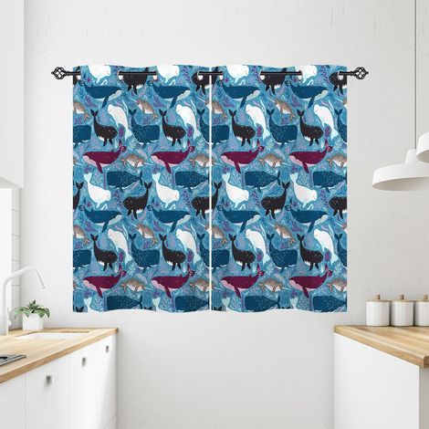 Rideau Occultant sous l'eau Océan Animaux Baleine Rideau Thermique Isolant Tenture Opaque à Oeillets Draperies Intérieurs pour Maison Chambre Salon 2 Panneaux L 60 x H 90 cm - 60L X 90H cm (2 Panneaux (1/5)