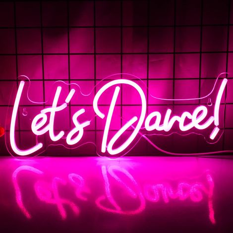 Insegna al neon luminosa "Let's Dance", insegna al neon rosa con lettere a LED, insegna luminosa al neon per ballare, ideale per feste, matrimoni, bar, San Valentino e feste di compleanno. (1/5)