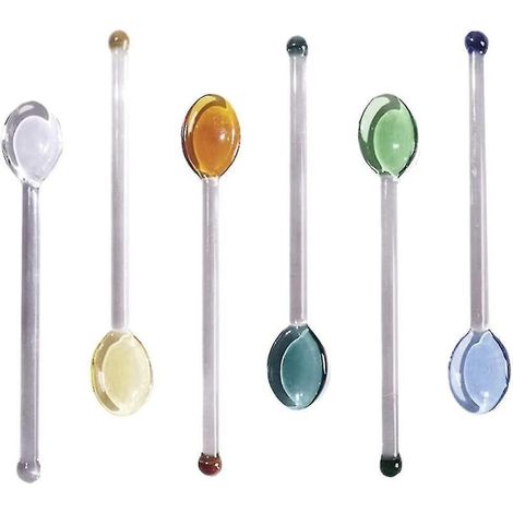Cuillère en verre, cuillère à café, cuillère à expresso : mini cuillère à café, petite cuillère pour remuer le thé, bâtonnet mélangeur, cuillère à remuer (6 pièces) (1/5)
