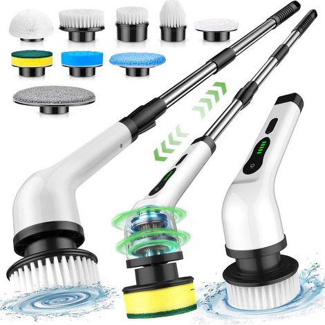 Cordless Electric Mop, Cordless Electric Mop with 9 Interchangeable Heads, Electric Mop with Adjustable Handle for Bathroom, Kitchen and Car (1/5)