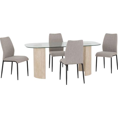 Modena Dining Table and Chilton Chairs Set - L90 x W75.5 x H180 cm - Clear/Cream/Grey