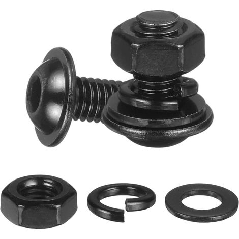 10 Jeu De Vis À Tête Bombée À Embout Hexagonal M6 X 12mm, Noir Acier Inoxydable 304 18-8 Vis À Embout Hexagonal, Boulons, Écrous, Rondelles Plates Et Rondelles Frein Pour DIY (1/5)