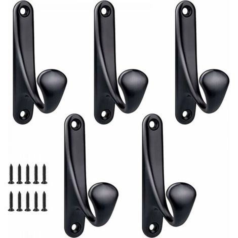 5 Stück robuste, minimalistische Wandhaken aus Zinklegierung für Tür, Eingangsbereich, Schlafzimmer, Badezimmer, Mehrzweck-Kleiderhaken, Schrauben im Lieferumfang enthalten – Schwarz (1/4)