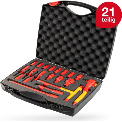 Wiha Ratschenschlüssel Set isoliert (43024) 21-tlg. I Außensechskant 10mm - 31mm I Innensechskant 4mm - 10mm I 1/2 Zoll I inkl. Werkzeugkoffer (1/5)