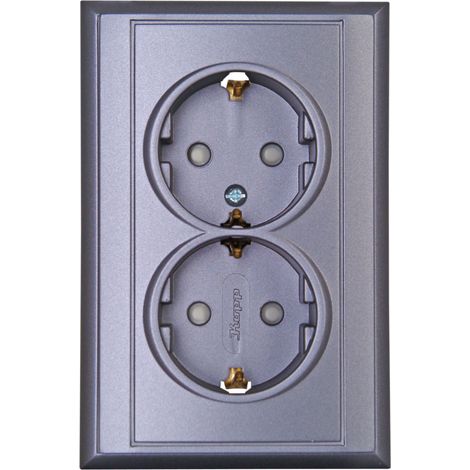 Kopp Schutzkontakt-Steckdose 2-fach MALTA silber-anthrazit, 927615084 Kopp (1/2)