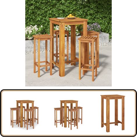 Ensemble de bar de jardin 5 pcs bois d'acacia solide - Meubles De Jardin - Salon De Jardin - Set De Bar Extérieur - Table Et Chaises - Acacia Massif