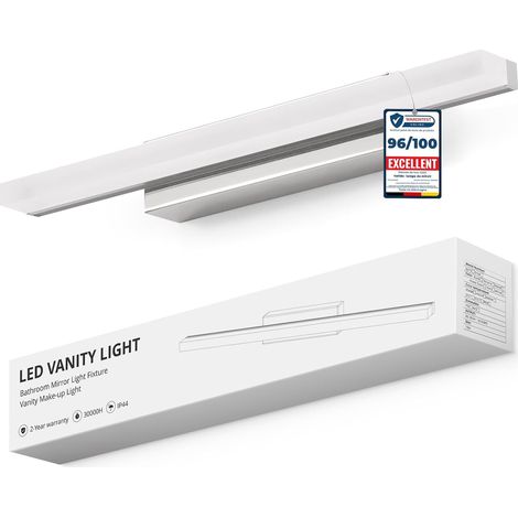 Lampe Miroir Salle de Bain 40CM LED Applique Murale Blanc Naturel 4000K, 9W Éclairage 800LM Lumiere IP44 Luminaire Chrome Lampe Armoire Bathroom Vanity Light dessus Lavabo 230V Douche Vasque (1/5)