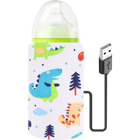 Scalda biberon USB - Scalda latte portatile da viaggio Delaman con coperchio, coperchio isolante, termostato, ciambella (colore: motivo dinosauro)