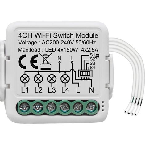 Module de commutation intelligent WiFi Tuya Module de conversion de commutateur domestique intelligent Module de commutation d'éclairage à 4 gangs Contrôle à distance par application pour téléphone p (1/4)