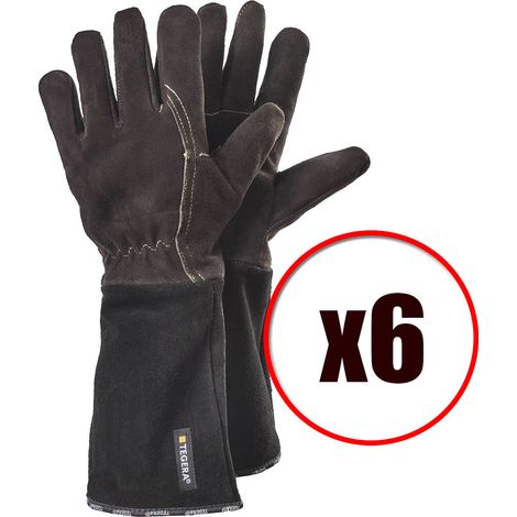 Lot de 6 paires de gants de soudure anti chaleur en cuir fleur caprin Tegera EN388 EN407 (1/5)
