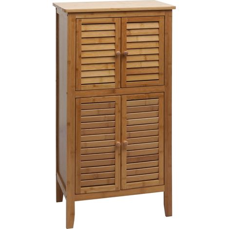 [NUNCA USADO] Mueble de baño HHG-669, cajonera con estantes, 4 puertas bambú 100x50x30cm