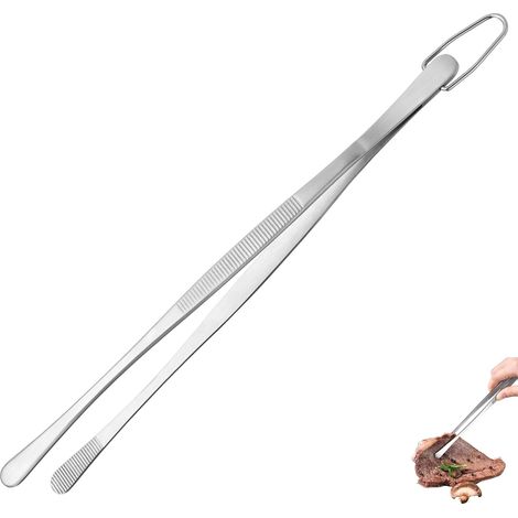 Pince de Cuisine 30 cm – Acier Inoxydable 18/8 Alimentaire, Soudure Sans Joint Robuste et Force de Pincement Améliorée – Pour Cuisson, Service, Décoration et Dressage (Embout Rond, Argenté)