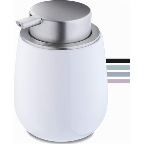 Distributeur de savon en céramique, distributeur à pompe en plastique, distributeur de lotion, rond brillant (blanc) (1/5)