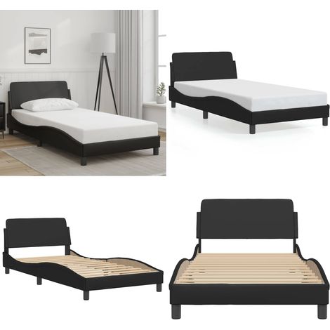 Bettgestell mit Kopfteil Schwarz 100x200 cm Kunstleder - Bettsofa - Schlafzimmermöbel - Boxspringbetten - Doppelbett - Gästebett - Home & Living (1/5)