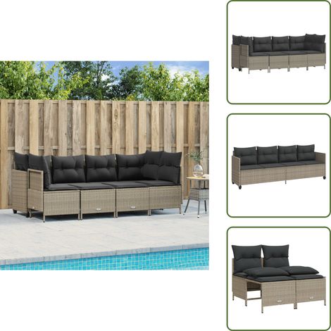 The Living Store 5-tlg. Garten-Sofagarnitur mit Kissen Hellgrau Poly Rattan - Gartensorte - Gartenmöbelset - PE-Rattan - Outdoormöbel - Lounge Set (1/5)