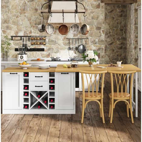 Isola da cucina girevole 120–223 cm con contenitore, MDF e metallo, bianco DESVIAE (1/5)