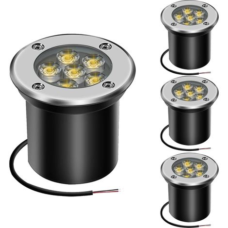 Lot de 4 lampes de sol à LED 6 W 12 V-24 V IP67 étanche basse tension pour allée, terrasse, escalier, jardin extérieur (blanc chaud) (1/5)