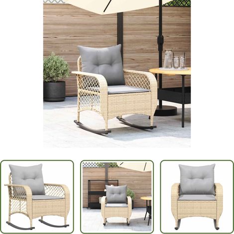 Bequemlichkeit - Garten-Schaukelstuhl mit Kissen Beige Poly Rattan (1/5)