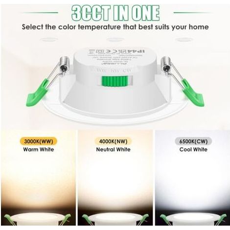 Spot LED encastrable dimmable 7W – Étanche IP65 – Luminosité 600 lumens – Température de couleur 3000K/4000K/6500K – Lot de 6 – Pour salle de bain (1/5)