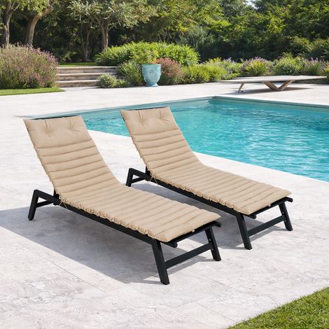 Lot de 2 coussins de rechange pour chaises longues et meubles de jardin. Résistants aux intempéries,parfaits pour usage extérieur,teinte kaki.