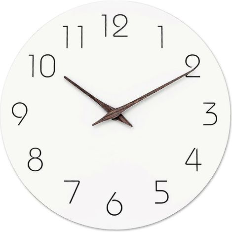 Reloj de pared - Silencioso, sin tictac, de 9,5 pulgadas, funciona con pilas - Reloj de madera de estilo moderno, decorativo para cocina, hogar, dormitorios, oficina (blanco) A( )