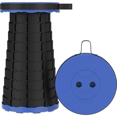 AGE Tabouret pliant de camping rétractable en plastique, camping léger, pêche, barbecue, cuisine bleu (1/3)