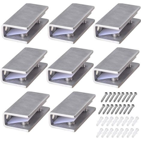 8-teiliges Edelstahl-Glasklemmen-Set, verstellbare Glasregalhalterung, rechteckige Glasklemme für 8-12 mm dickes Glas, Edelstahl-Glasklemme für Treppenhaus, Badezimmer und Geländer, mit Schrauben (1/5)