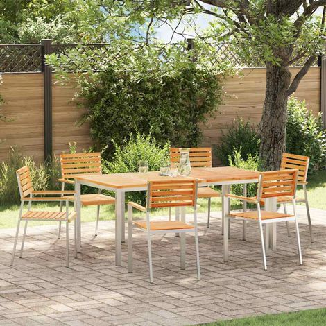 Silla de Jardín 6 pcs Madera de teca sólida y acero inoxidable