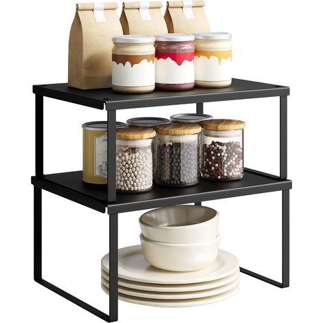 WOLTU 2x Portaspezie Cucina di Metallo, Organizer Salvaspazio per Barattoli e Contenitori, Organizzatore Mobiletto Porta Spezie, Nero (1/5)