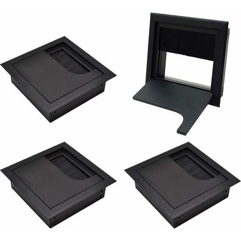 Couvercle Passe Câbles Fil Carrée 80x 80mm pour Encastrer sur Table de Bureau Organisateur de Cables pour Meuble Aluminium Noir Anodisé Passage de Câble Cache-Câble Lot de 4
