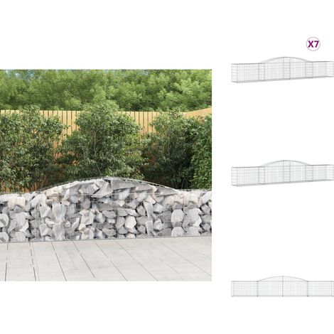 Gabionen mit Hochbogen 7 Stk. 400x50x60/80cm Verzinktes Eisen - Gabionen - Gabionenkorb - Gartendeko - Zaun - Sichtschutz (1/5)