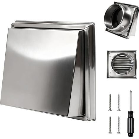Carré Grille de Ventilation 150mm avec Clapet de Retour pour Hotte Grille Aeration Exterieur Grilles Ventilation en Acier Inoxydable Grilles d'Aération pour Aspirante Cheminée (1/5)