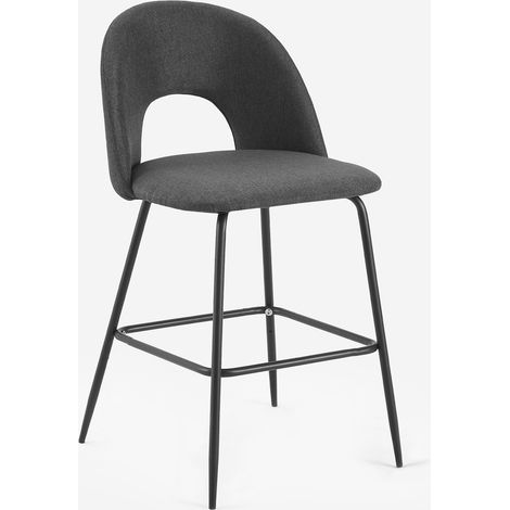 Sgabello alto moderno con schienale per bar e cucina in tessuto Tiren - Grigio Scuro