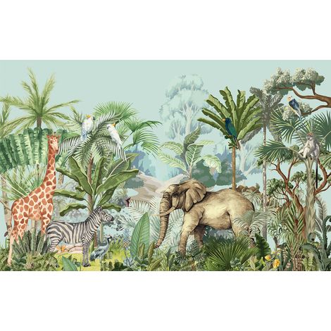 Papier peint panoramique Enfants - Animaux de la Jungle - 130 cm x 83 cm (1/2)