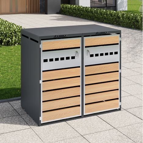 Armario para cubos de basura 132x80x118,5 cm acero galvanizado gris doble compartimento - MEUBLIV (1/5)