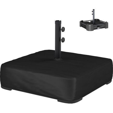 Pied de Parasol avec Housse, Socle Parasol extérieur à remplir avec 80kg Sable ou 90kg de Sable Humide, pour mât Ø48mm, Base de Parasol déporté pour Jardin Patio terrasse, 78x78x40cm, Noir (1/5)