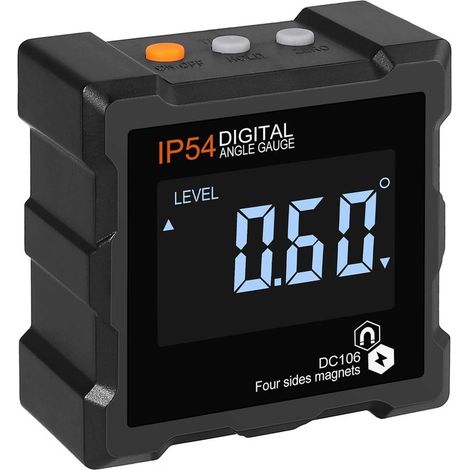 Inclinómetro digital LCD de 360°, inclinómetro digital magnético, inclinómetro electrónico, apagado automático, con retroiluminación magnética, 4 lados magnéticos, resistente al agua IP54 (con pilas). (1/5)
