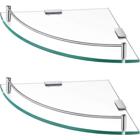 Étagère Murale d'Angle en Verre Trempé pour Salle de Bain avec Porte-Serviettes 2 Pièces Acier Inoxydable Brossé (1/4)