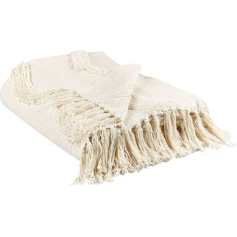 Blanket KHARI Cotton 125 x 150 cm Light Beige (1/5)