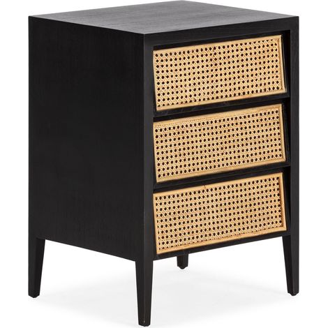 Mesita De Noche 50X40X65 Madera Negro/Ratan Natural (1/5)