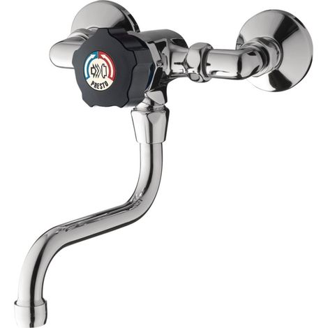 Mitigeur de lavabo temporisé mural monocommande Presto 35808 chromé-noir F20X27 à bec tournant avec aérateur et rosaces métalliques - LES ROBINETS PRESTO S.A